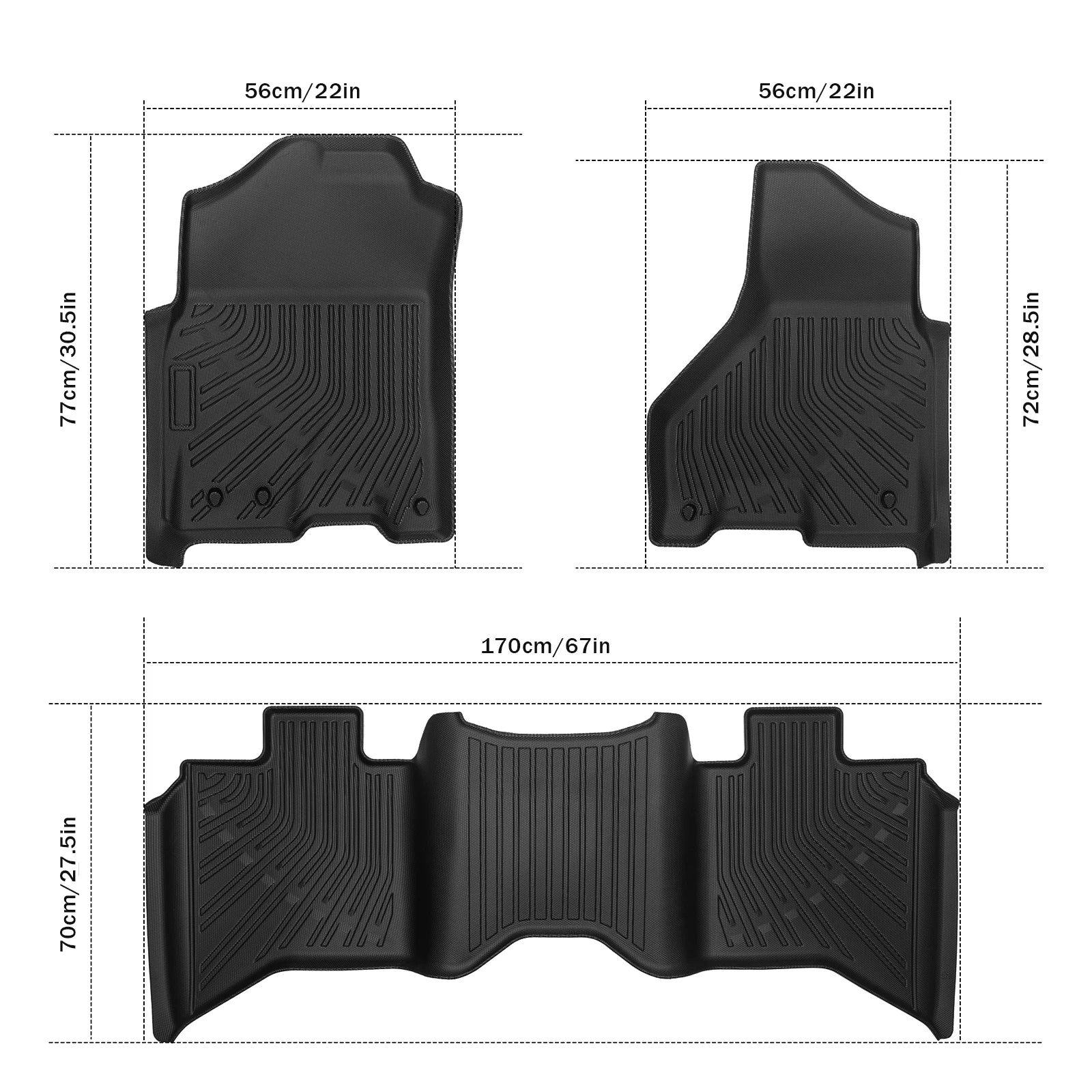 3Pcs Set Car Floor Mats Compatible for Ram 1500 2009-2018 All Weather Automotive Floor Mats Waterproof Car Mats Accessories