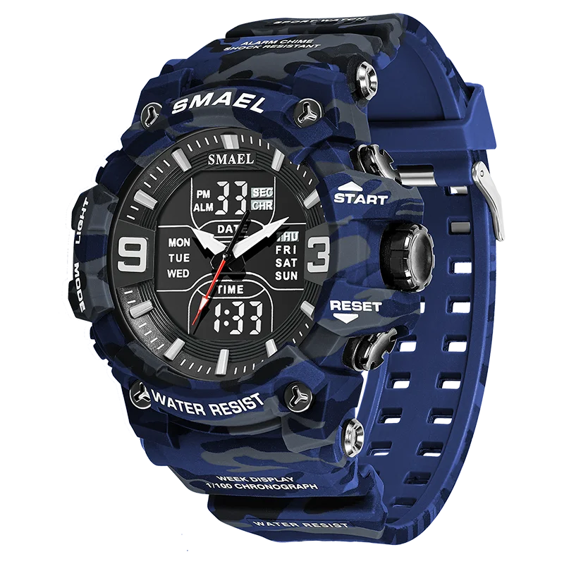 SMAEL 8049MC Camouflage New Style Digital Waterproof Sports Watches Men's Shock Analog Dual Display Watch