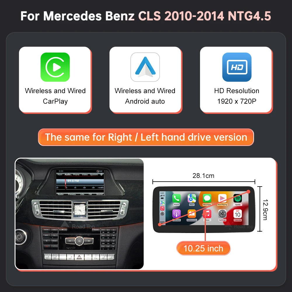 Car Multimedia Display Screen Wireless CarPlay Android Auto For Mercedes-Benz CLS W218 2010-2014 With Airplay Mirror Link