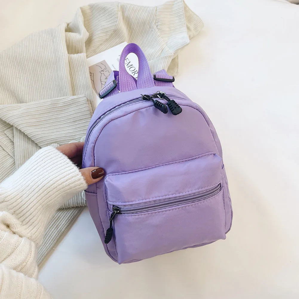 Fashion Solid Color Backpack Women Nylon Knapsack Preppy Style Mini Rucksacks