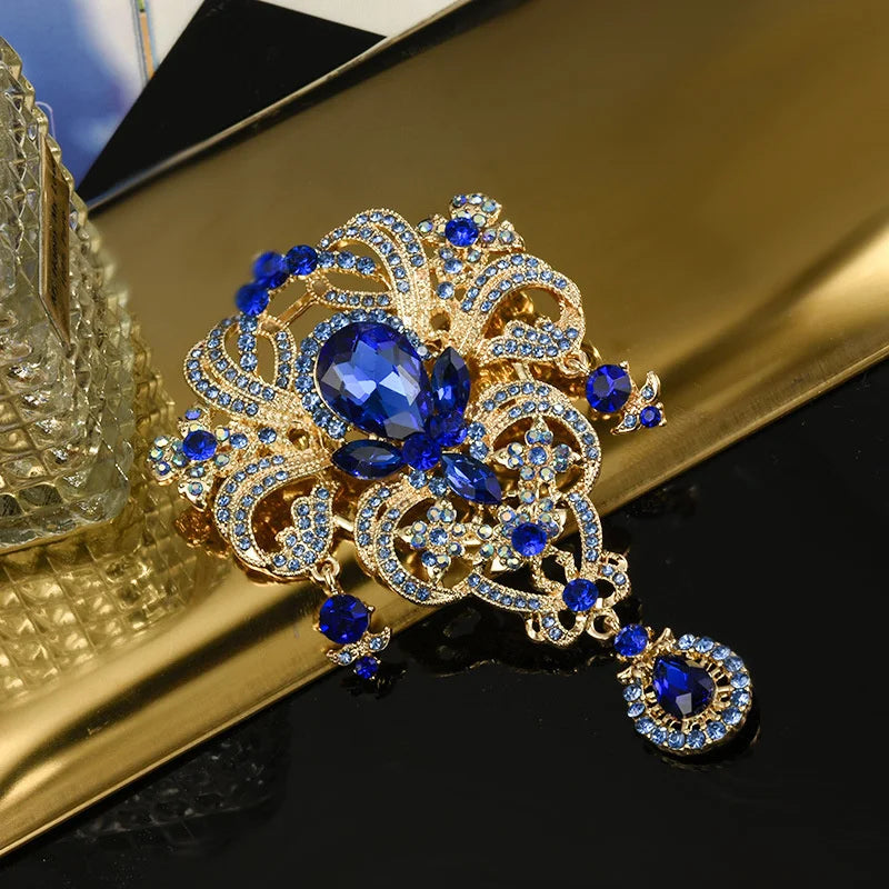 Creative Crown Brooch High-end Alloy Women's Corsage Women's Colorful Rhinestone and Water Drop Jewelry