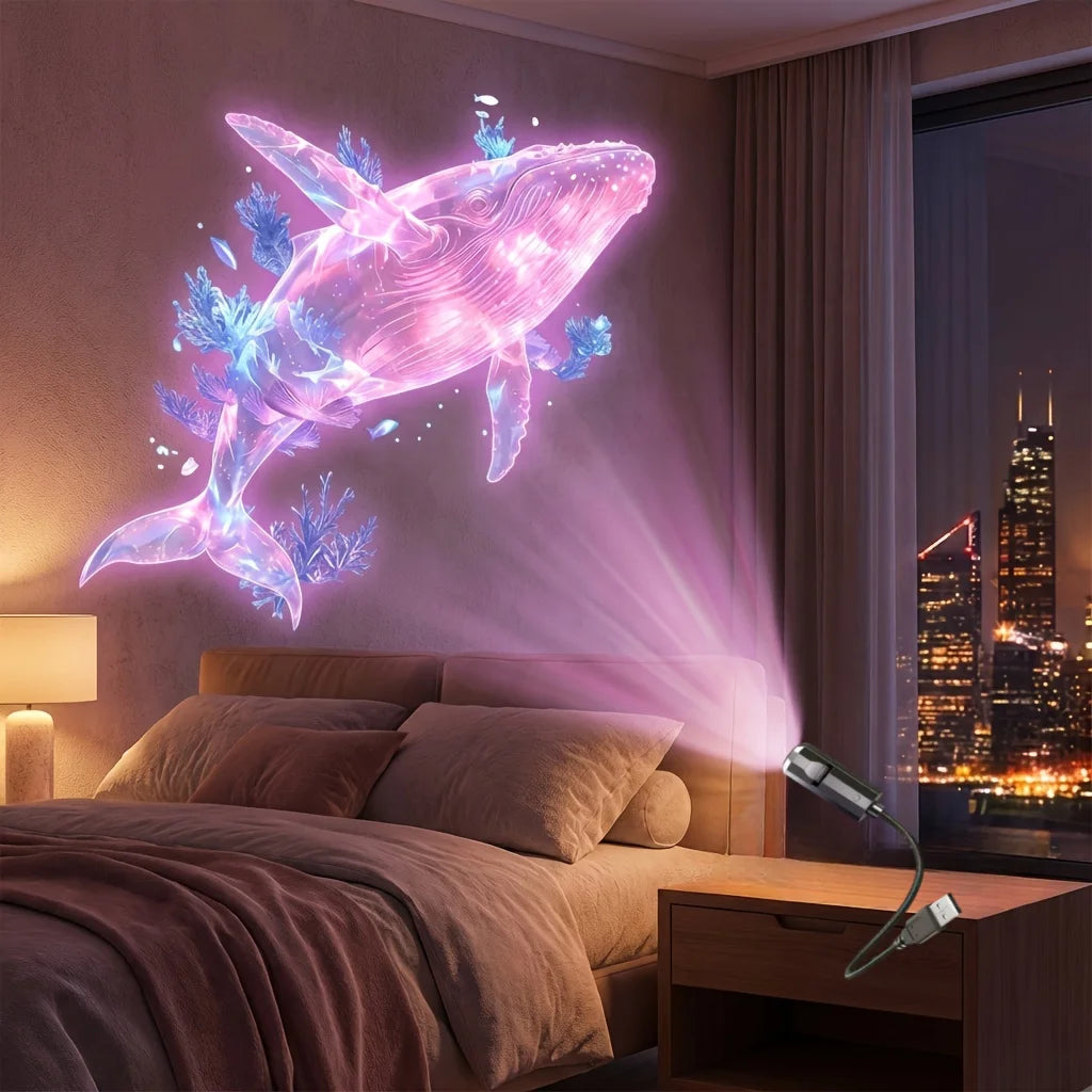 Ocean USB Projector Night Light, 8 Replaceable Lamp Sheets for Ambient Light, Home Bedroom Ceiling Projector Light