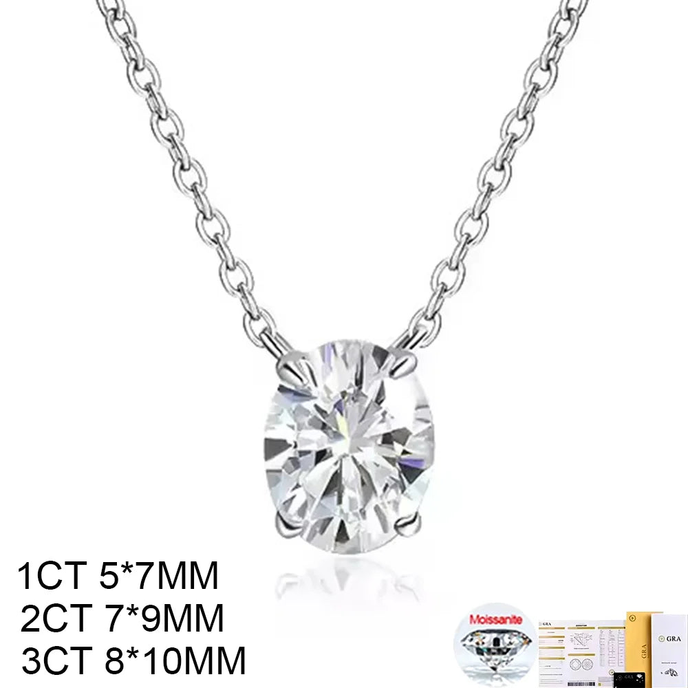 COSYA 1/2/3CT Oval Cut Moissanite Necklace For Women S925 Silver Plated 18K Gold East West Solitaire Diamond Chain Fine Jewelry