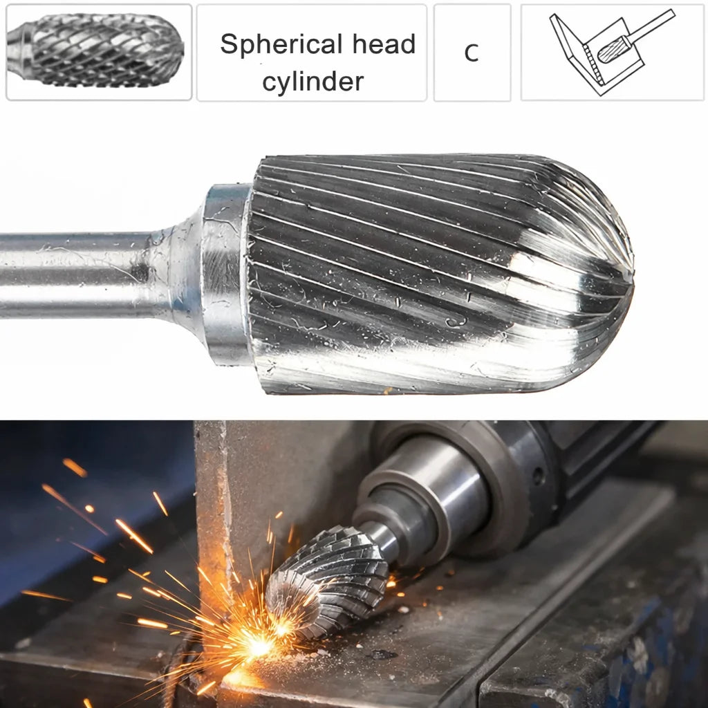 Tungsten Carbide Rotary Burr Grinding Head Ball Nose Cylinder Shank Metal Grinding Tool for Polishing Deburring and Shaping Jobs
