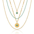 4 PCS Stainless Steel Turquoise Layered Necklace for Women Boho Gold Plated Sun Pendant Party Jewelry Gift for Her Waterproof