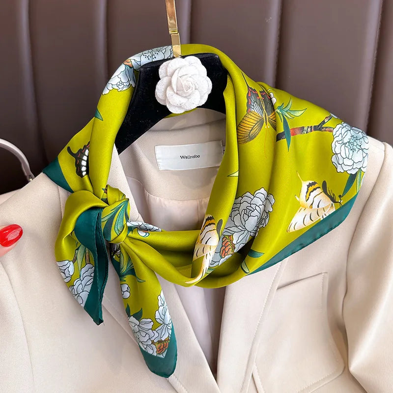 2025 New Yellow Lemon Print Square Silk Scarf for Women 70*70cm Neck Ties Fashion Decorate Neckerchief Female Hijab Bag Ribbions
