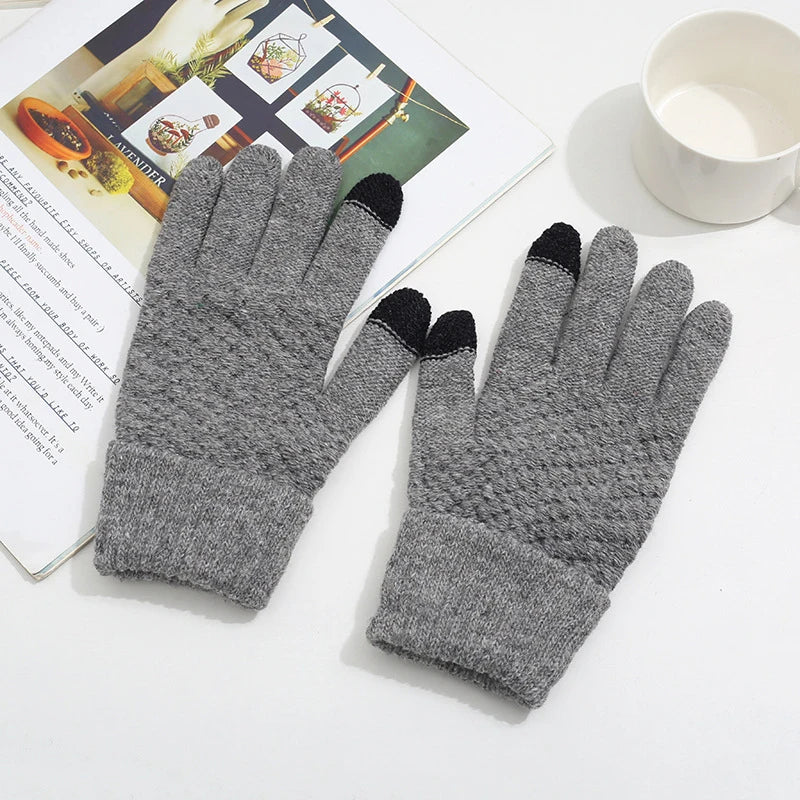 Knit Touchscreen Gloves for Women Men, Soft Warm Winter Gloves with Stretch Fit, Texting Fingertips for Daily Wear, Gray Black