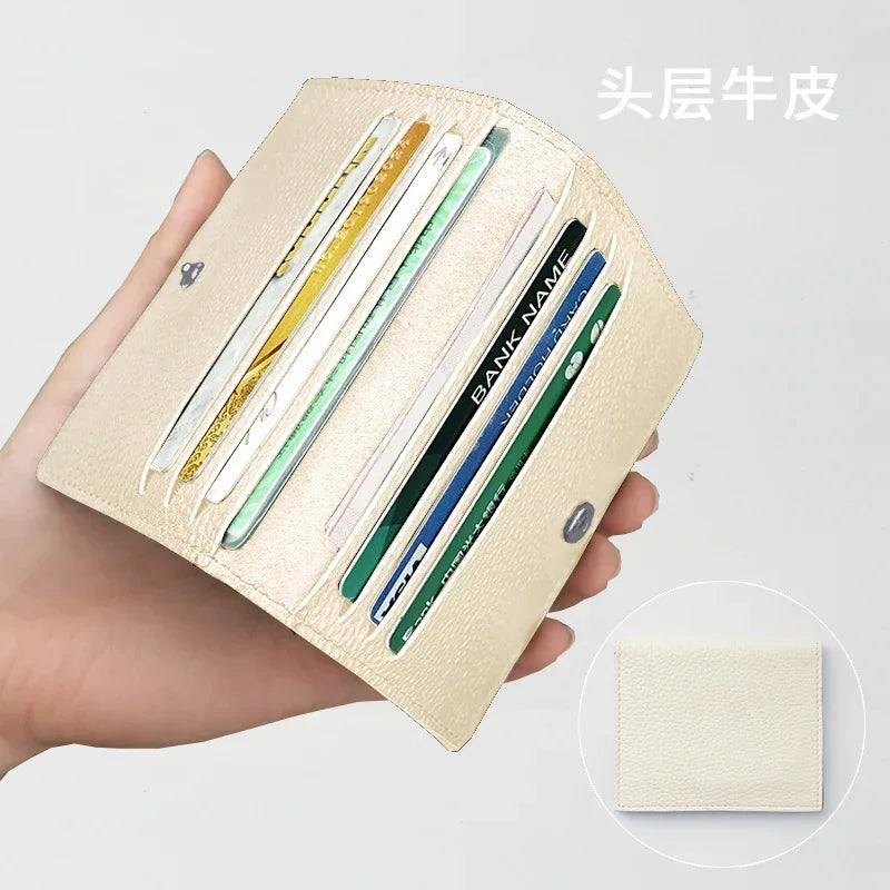 Ultra Thin Genuine Leather Card Holder 8 Slots Mini Wallet Slim Credit Card Case for Men Women