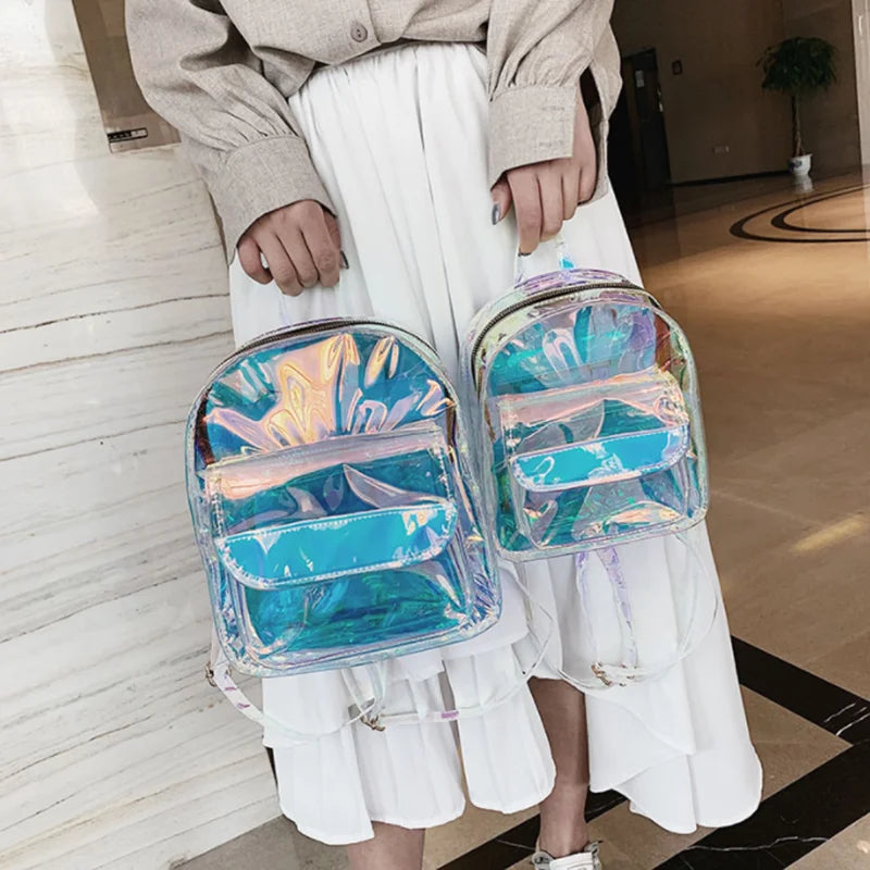 PVC Transparent Clear Women Backpack Ita Bag Harajuku School Bag For Teen Girls Rucksack Kawaii Backpack Holographic Backpack