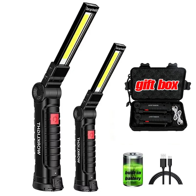 1pc COB LED Work Light Dimmable USB Rechargeable LED Flashlight Inspection Lamp With Magnet&Hook 14500/18650 Battery Torch Light