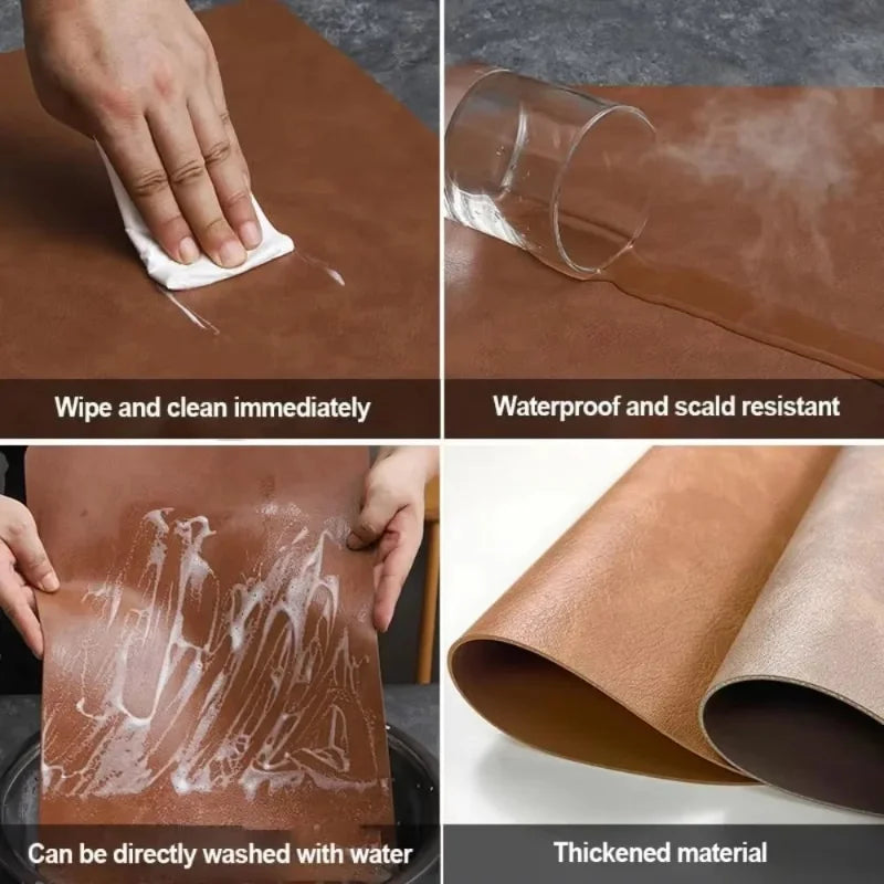 Nordic Double-Sided Anti-Slip Placemat - PU Thermal Insulation Table Mat with Water Droplet Pattern and Leather-Like Design