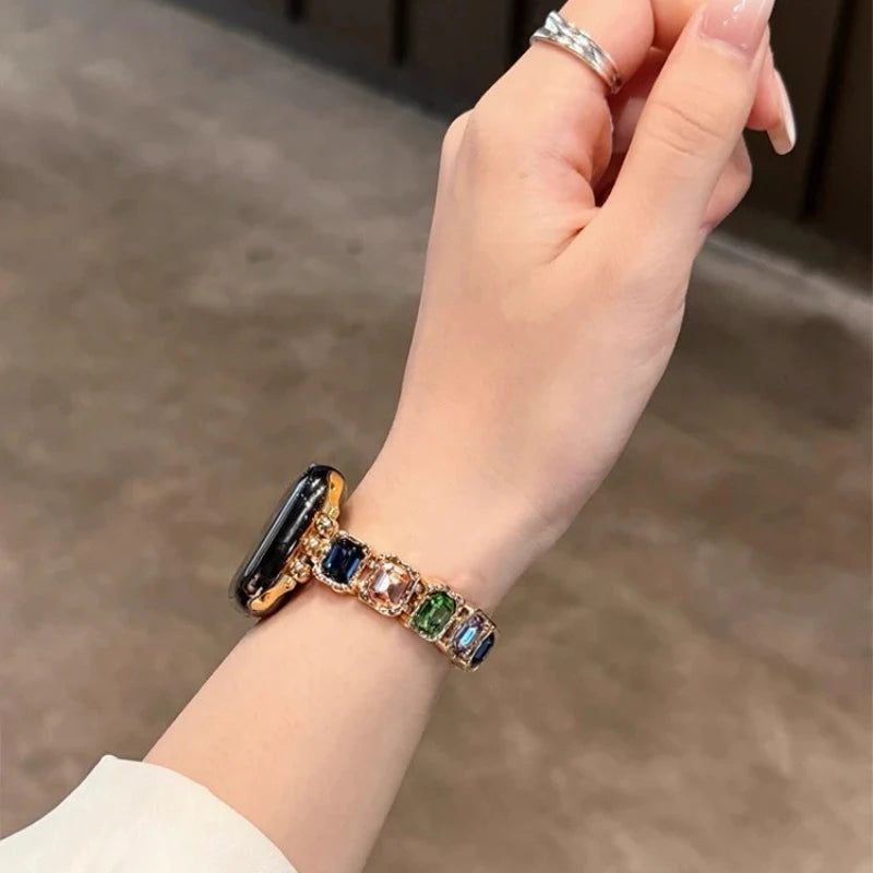 Elastic Diamond Strap For Apple Watch Band 38mm 40 41 42 44 45 46 49mm Women Jewelry Bracelet iWatch Series 12 11 10 9 8 7 6 5 4