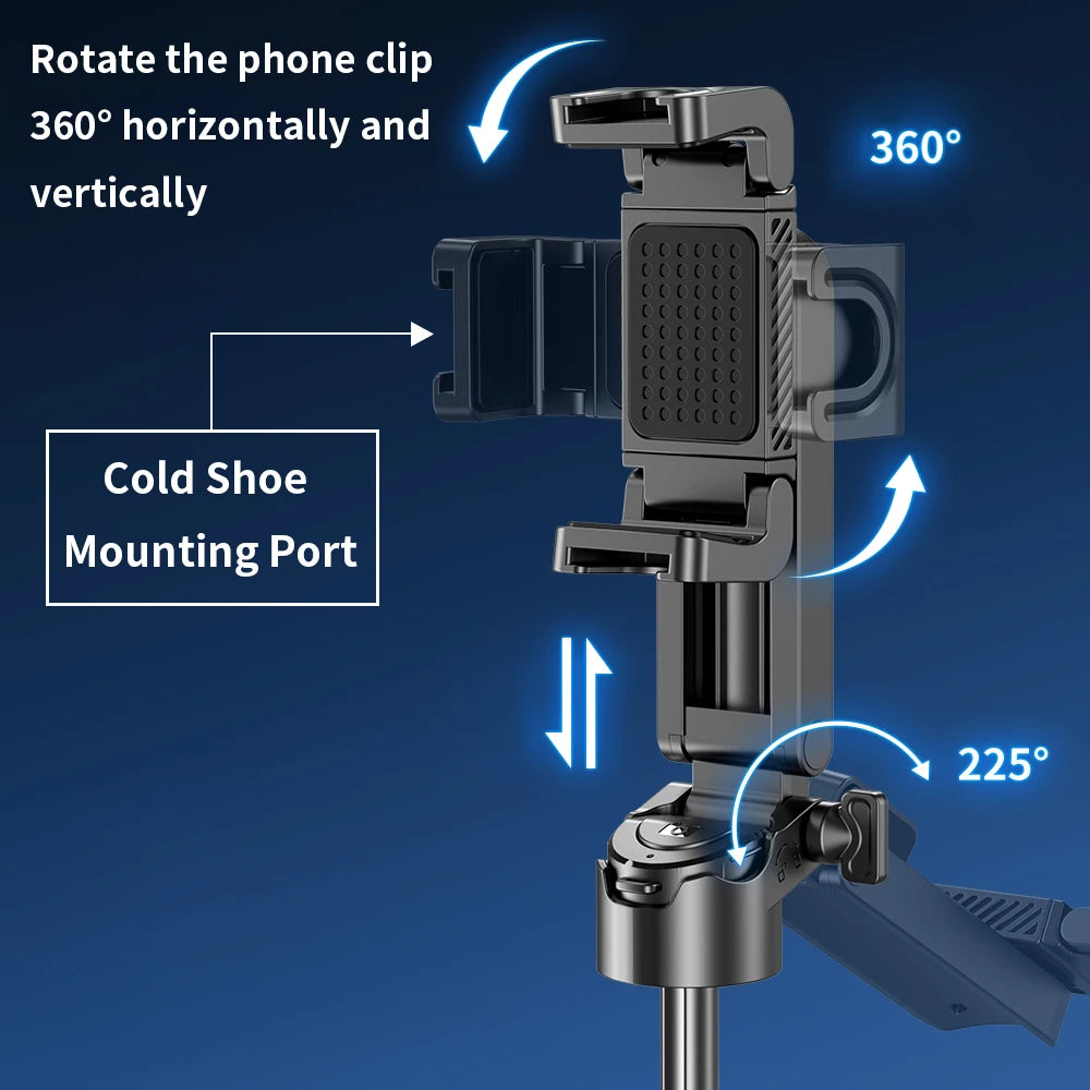 Universal Clip Selfie Stick, 360° Rotation Phone Holder, Foldable Extendable Selfie Stick with Wireless Remote, Portable Travel