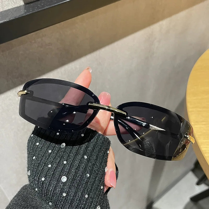 Rimless Y2K Style Sunglasses Rectangle Fashion Popular Women Men Shades Square Sun Glasses for Female Male Glasses Metal Frame
