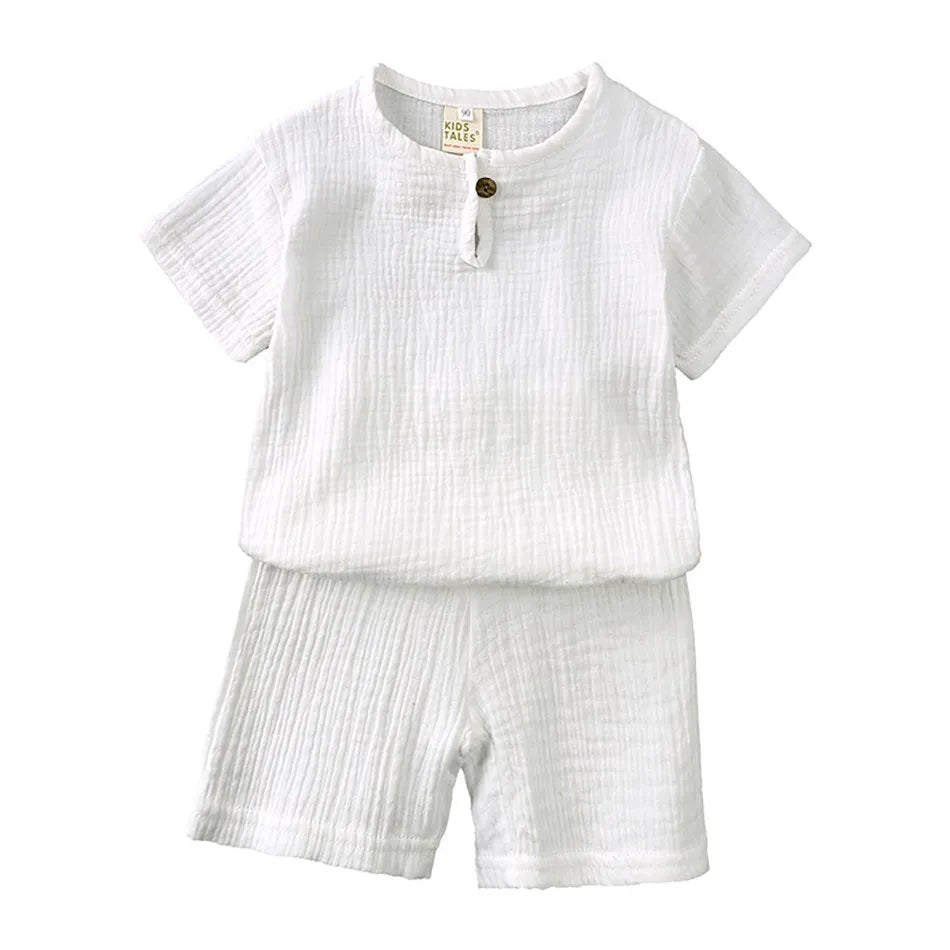 2-8 Years Children Casual Suit Baby Muslin T Shirt and Shorts Girls Blue Green White Tops and Bottoms Summer 2 Pcs Clothing Set