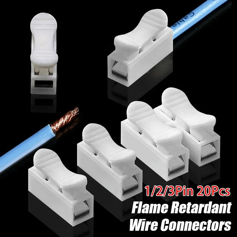 20Pcs 1P 2P 3P Spring Clamp Cable Wire Connector - No Screw Quick Terminal Block