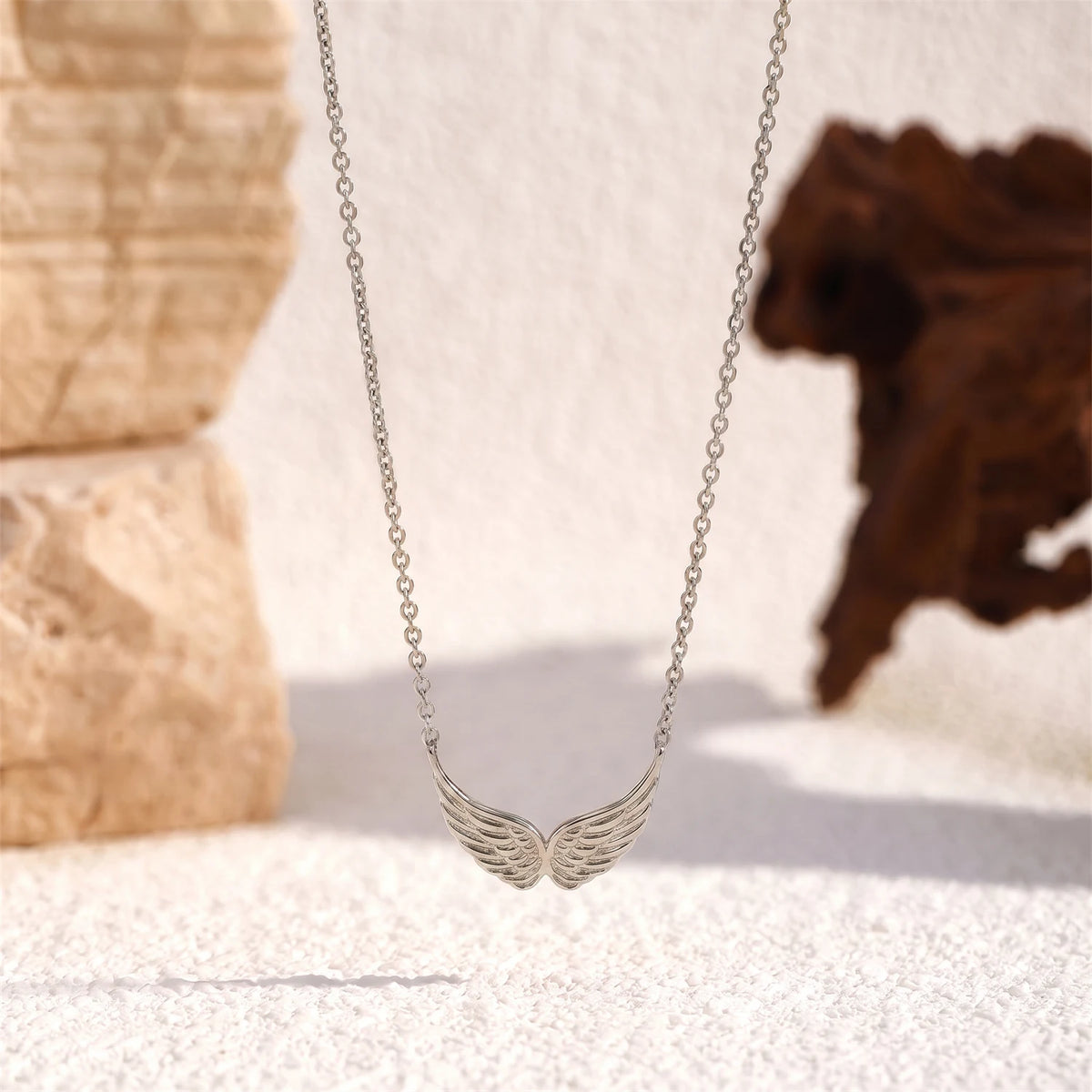 Silver Tone Stainless Steel Angel Wing Necklace for Women Gold Plated Dainty Pendant Chain Party Jewelry Gift for Her Waterproof