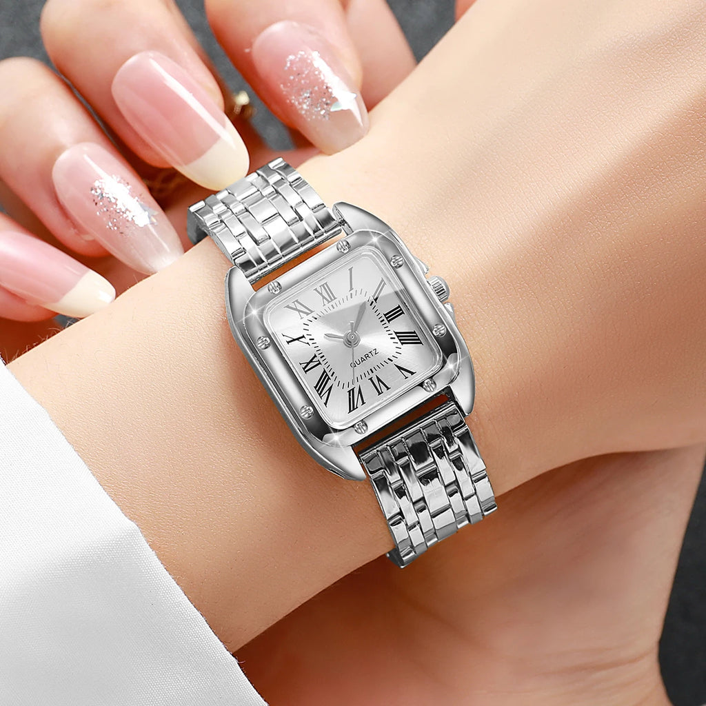 Luxury Square Women Quartz Watch Fashion Roma Dial Ladies Wristwatch Reloj Mujer Girls Clock Gift (Without Box)