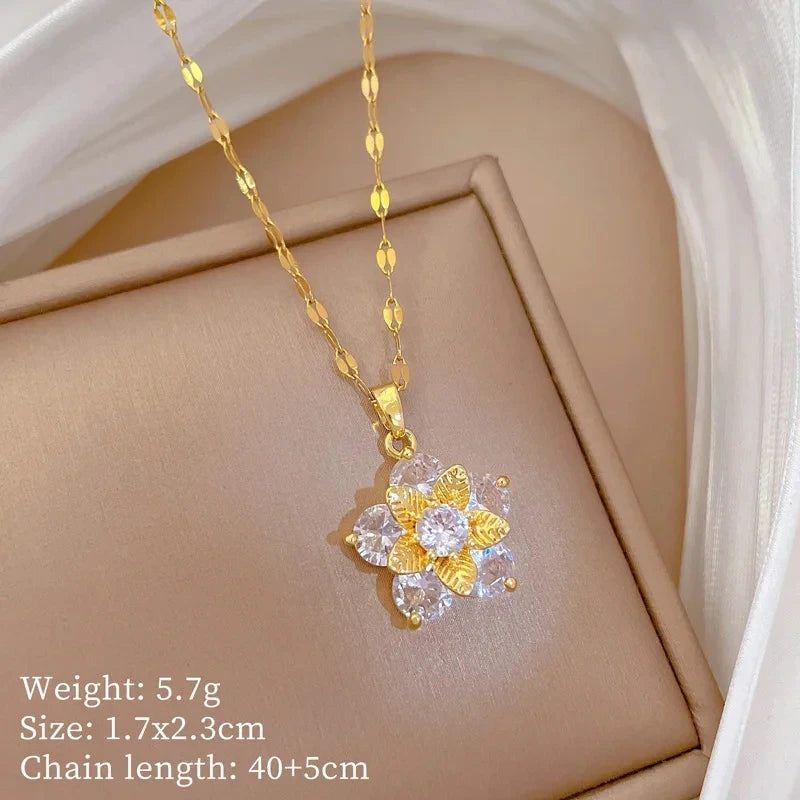 Fashionable Luxury Micro-Set Zircon Copper Pendant Necklace for Women Stylish Personality Versatile Stainless Steel Choker Jewel