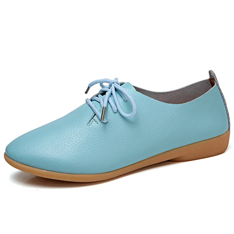 EOFK Spring Autumn Women Oxford Shoes Medical Casual Leather Ballet Flats Lace Up Soft Comfortable Ladies Derbys