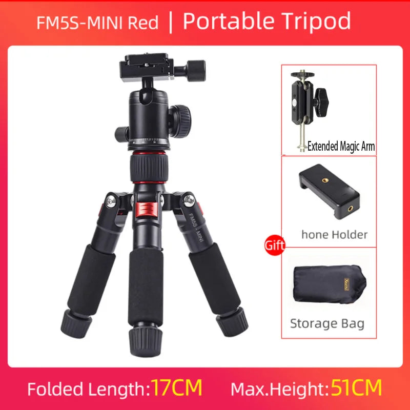 FM5S Portable Tripode Lightweight Travel Stand Tabletop Video Mini Tripod with 360 Degree Ball Head for Camera DSLR SLR