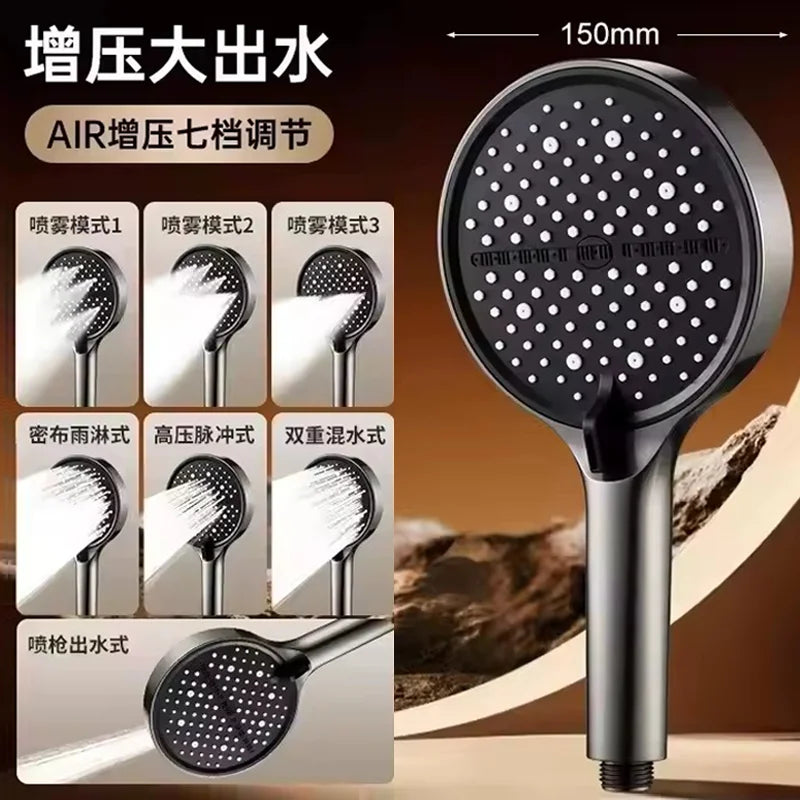 New 15CM Large Panel 6 Modes Pressurized Shower Head Multi-function Sprayer High Pressure Adjustable Shower Bathroom Accessories