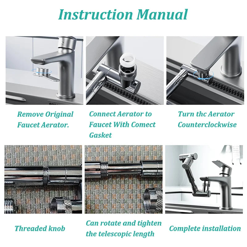 1440° Scalable Metal Faucet Aerator Splash-Proof Bathroom Tap Bubbler Filter Nozzle Water Saving Extender for Kitchen