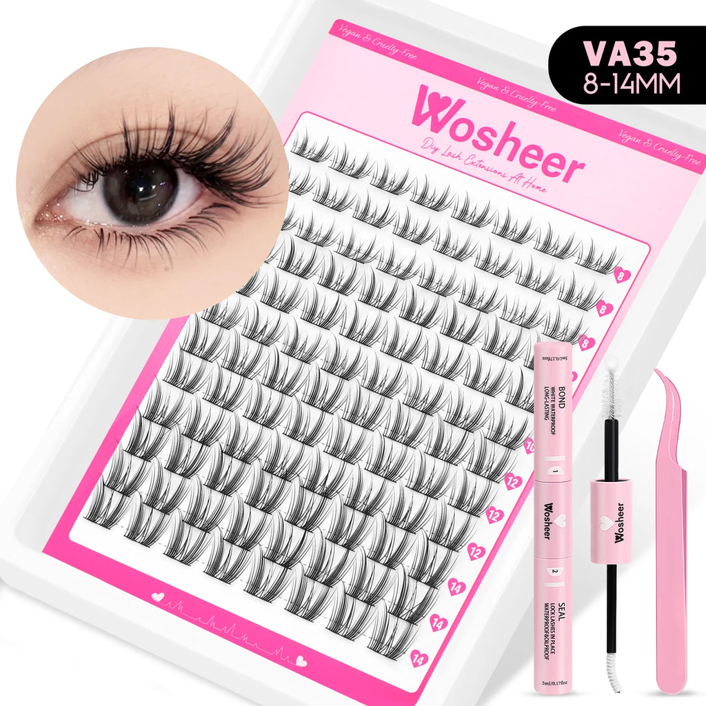 WOSHEER Lash Clusters Manga Lash Clusters Kit Clear Fairy Eyelash Clusters Wet-Look Spiky Anime Lashes Individual Lashes
