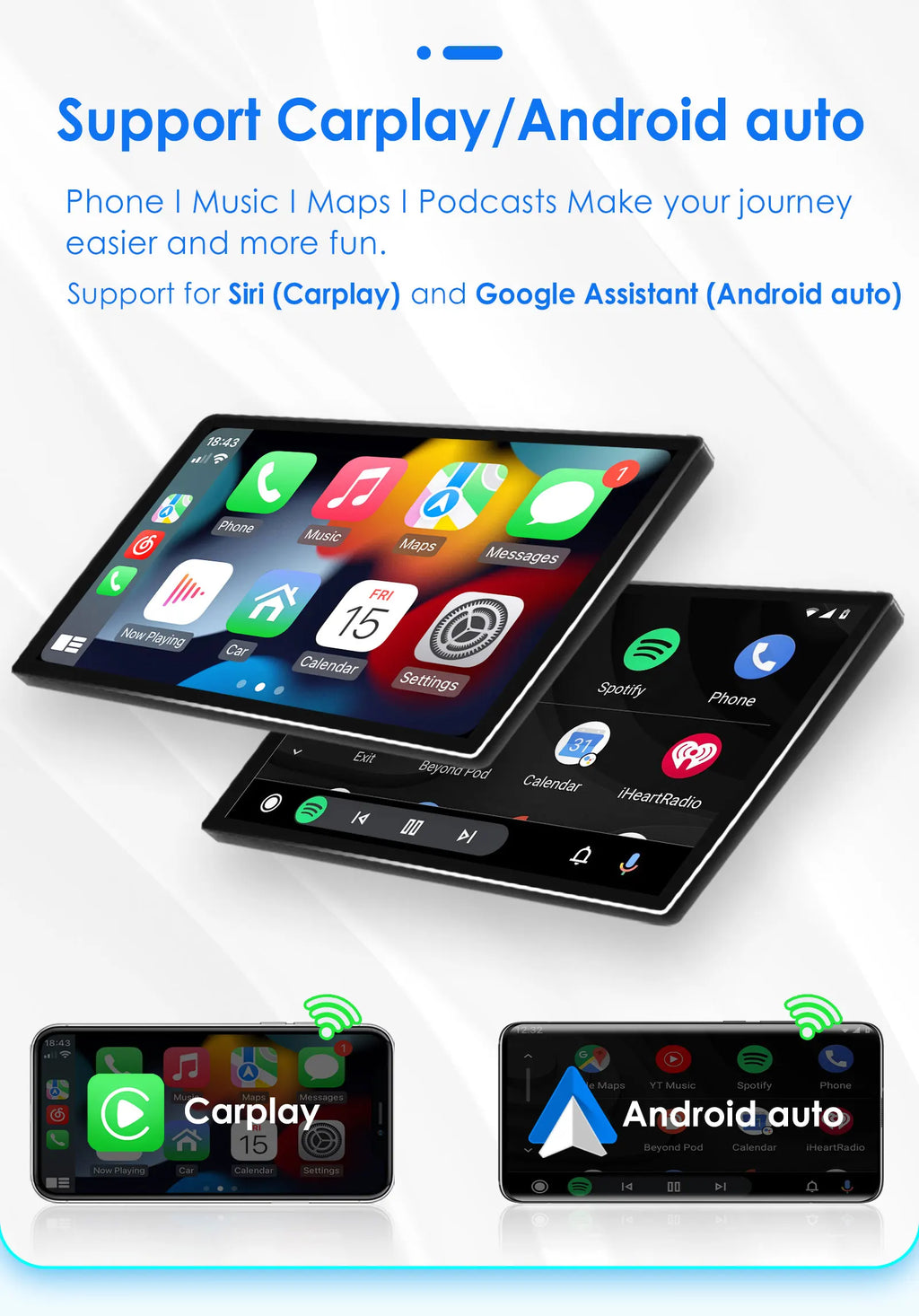 Hizpo 9 inch Wireless CarPlay Android Auto Car Radio for Fiat 500 2016 2017 2018 2019 Multimedia Wireless Apple CarPlay Smart Intelligent Systems IPS Touch Screen Stereo Video Player 2 Din Autoradio Head Unit Navigation BT GP