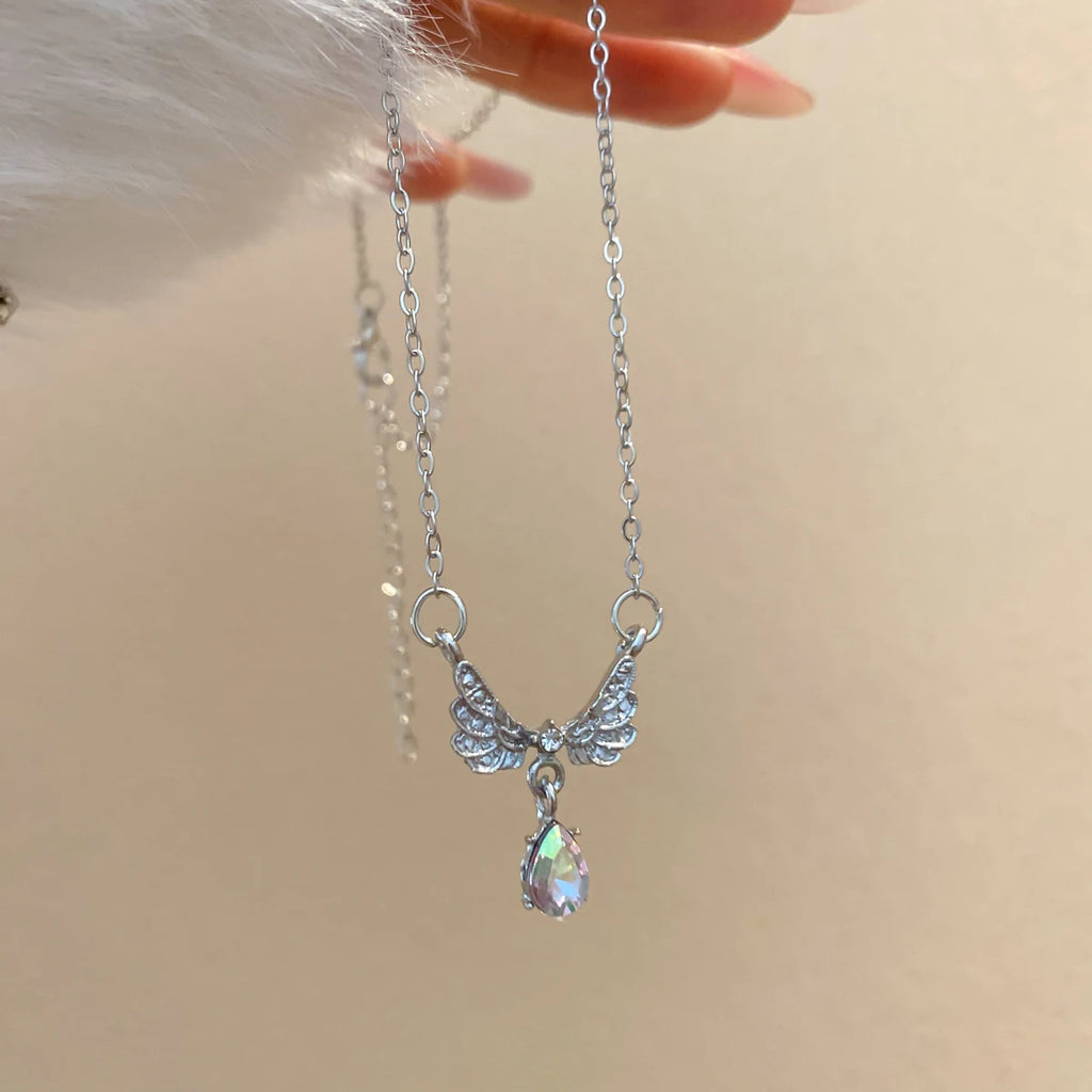 Sweet Pink Bow Necklace Ladies Fashion Sparkling Rhinestone Star Shape Pendant Clavicle Chain Delicate Wedding Accesories C