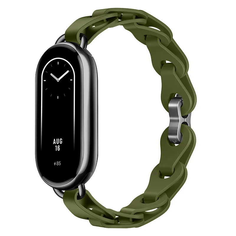 Rubber Strap for Xiaomi Mi Band 9 Stainless Steel Buckle Bracelet for Miband 8 NFC Fashion Lady Style Replacement Silicone Band