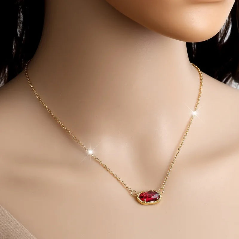Crystal Gemstone Pendant Necklace For Women Mom Girls 18k Real Golden Plated Birthday Christmas Jewelry Gifts For Her