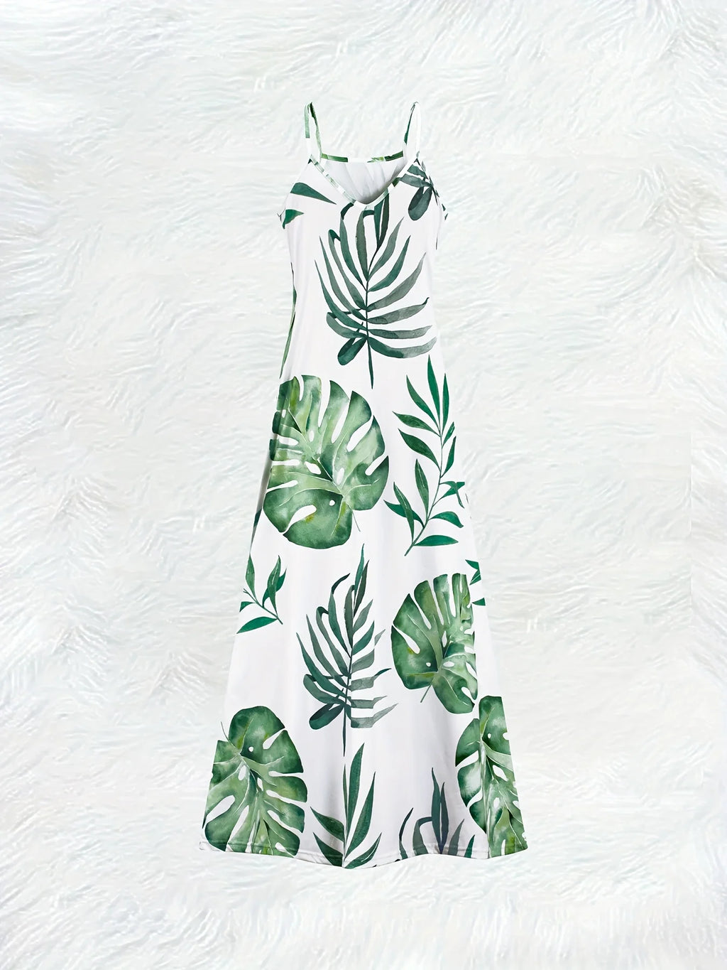 Printed Design Four Seasons Series Vacation Style Tropical Leaf Pattern Printed Dress