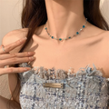 Romantic Blue Crystal Butterfly Necklace for Women Girls Bilayer Choker Clavicle Chain Fashion Delicate Zircon Sparkling Pendant