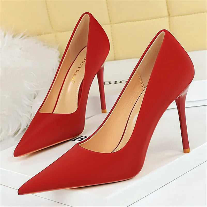 Women 10cm High Heels Satin Silk Dress Stiletto Fashion Pumps Lady Wedding Bridal Escarpin Catwalk Green Purple Peach Prom Shoes