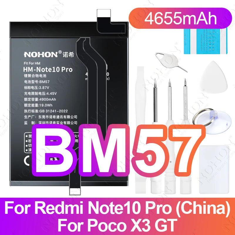 NOHON BN61 Battery for Xiaomi Poco X3 X4 GT X5 X6 Pro F5 F4 F3 F2 M5 M4 M3 M6 Pro C40 Redmi K50 K40 K30 Bateria BM4Y BN57 BP48