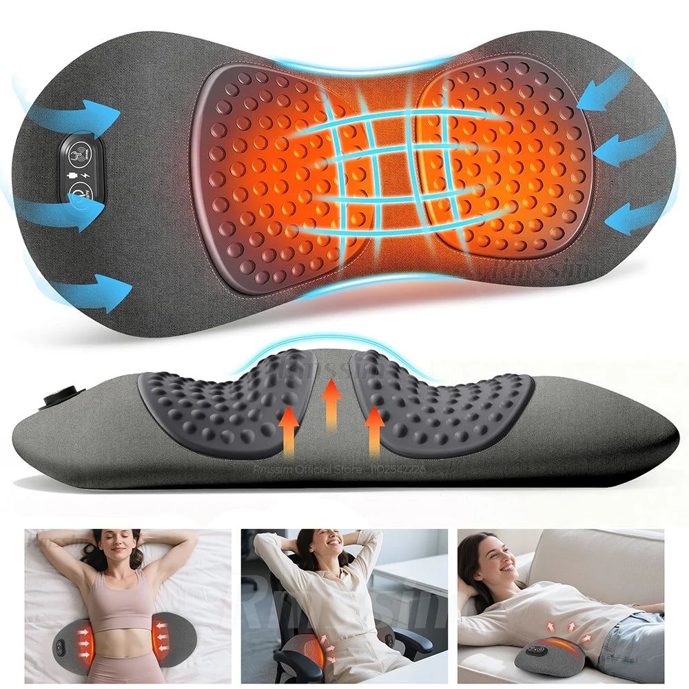 3-in-1 Electric Lumbar Support Pillow with Heat,Vibration &Traction,Waist Relief Waist Support Back Pillow Waist Protection Pad