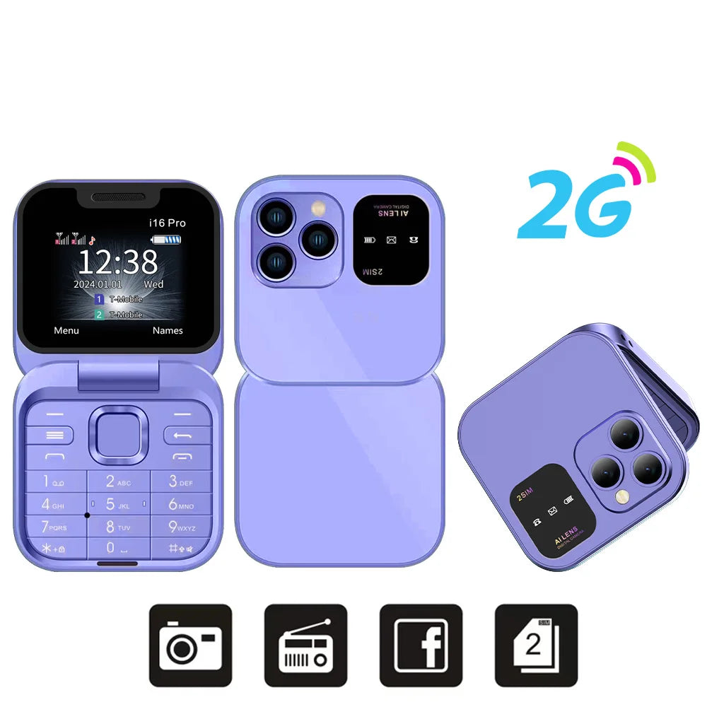 SERVO I16 PRO Foldable Flip Pocket Phone 1.77'' Screen Dual SIM Magic Voice Speed Dial FM Radio 3.5mm Audio Jack Mini Cellphone