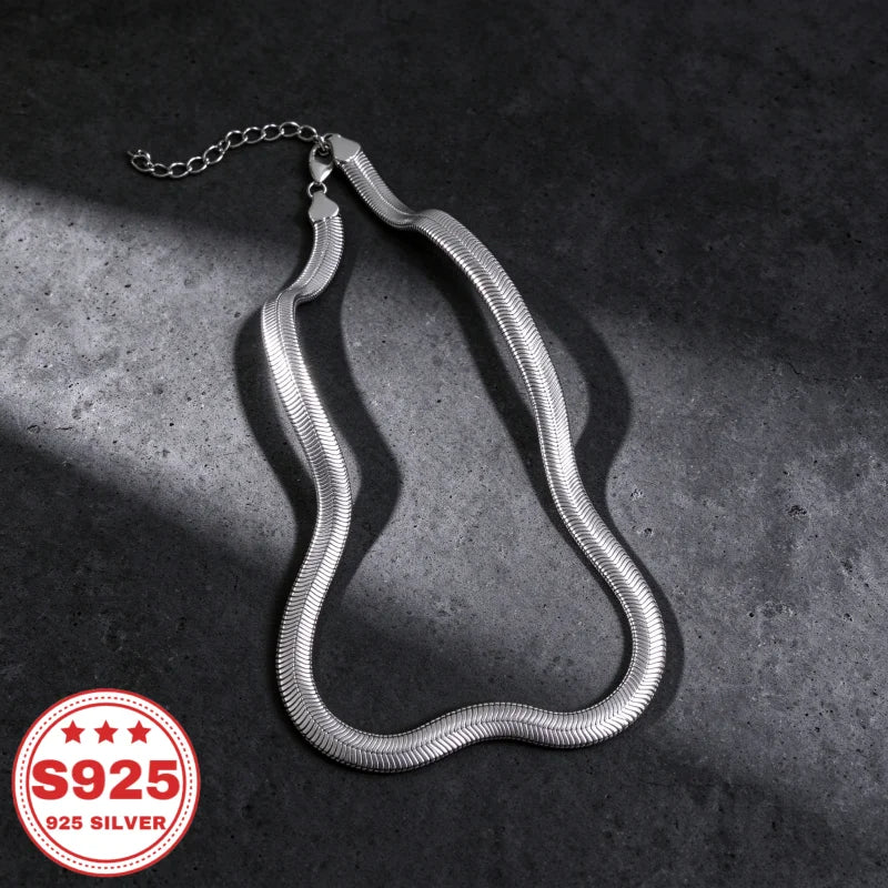 Wide Flat Snake Chain Necklace, 925 Sterling Silver, Adjustable Extended Chain, Unisex Trendy Jewelry, Daily Wear, Anniversary Birthday Holiday Gift, Buy Three Get One Free