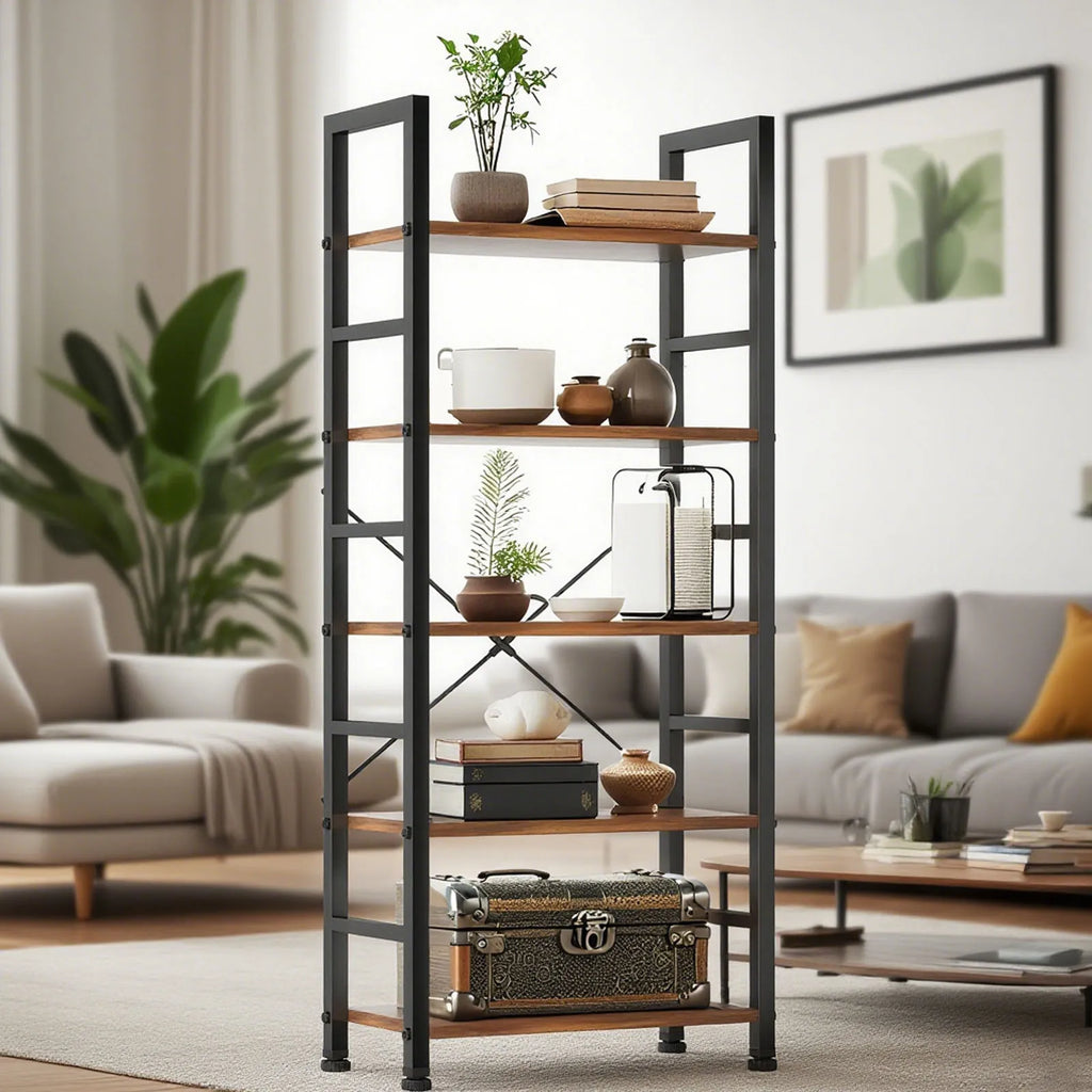 Book Shelf, 5 Tier/6 Tier/ Bookcase, Modern Tall Bookshelf Corner Storage Organizer for Garage Kit, CDs, Movies Suitable Home Of