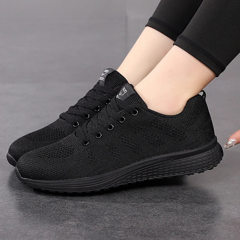 Women Shoes Breathable Casual Walking Shoes For Women Mesh Lace Up Sneakers Women Tenis Feminino Pink Black White Flat