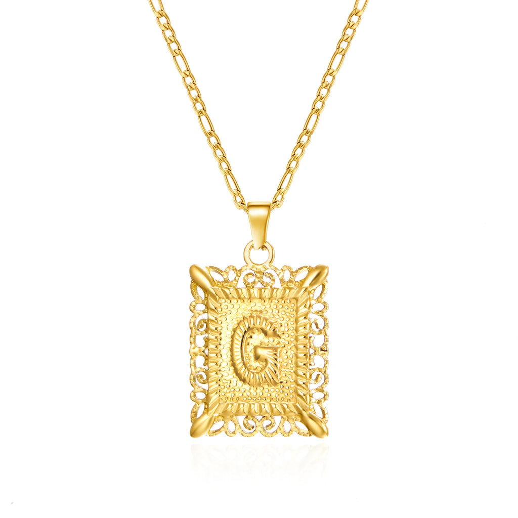 Stainless Steel Initial Letter Necklace For Women Men 2025 New Stylish Square Pendant Necklace Birthday Party Jewelry Gifts