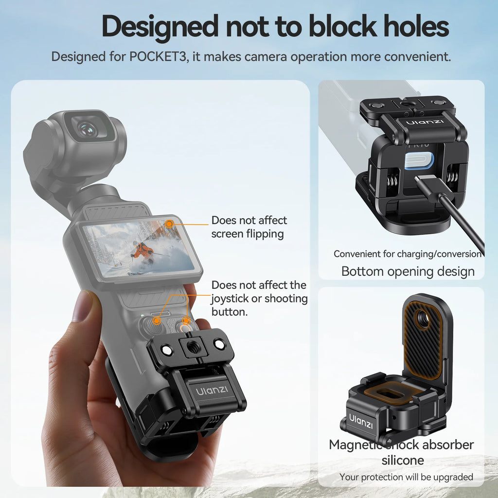 Ulanzi PK16 Pocket3 Magnetic Mount for DJI Osmo Pocket4 3 Quick Release Adapter Frame Holder Outdoor Travel Vlogging Accessories