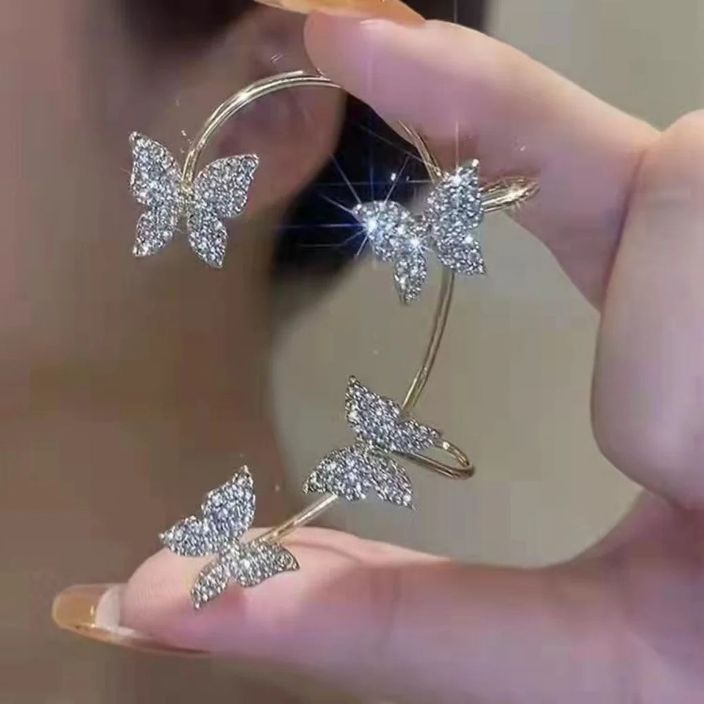 Korean Style Butterfly Ear Clips Without Piercing For Women Sparkling Zircon Ear Cuff Clip Earrings Wedding Party Jewelry Gifts