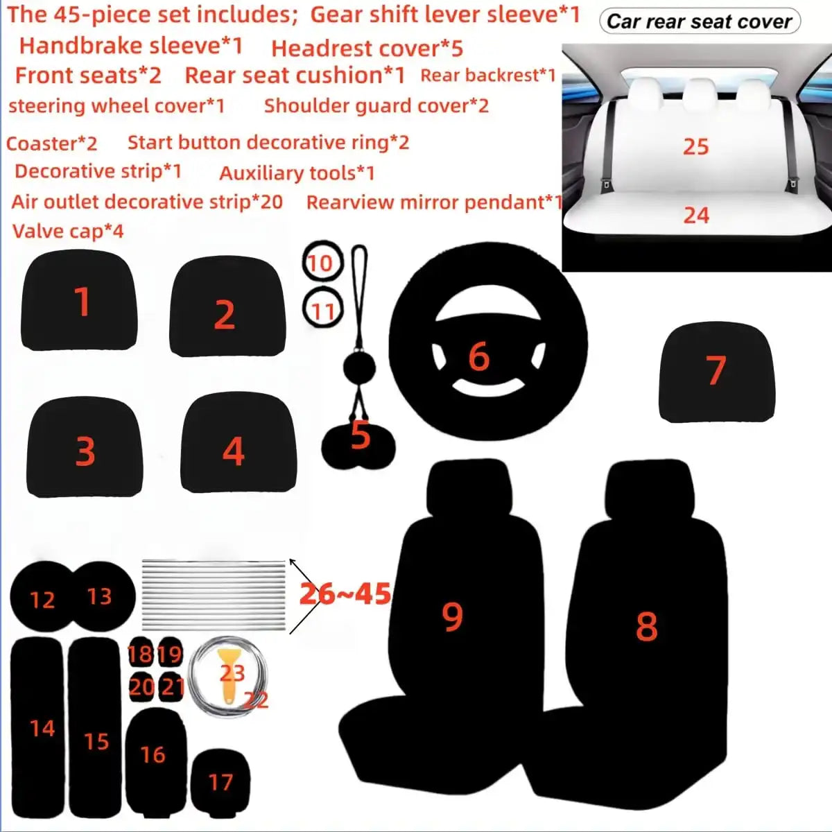35-Piece Car Seat Cover Set With Steering Wheel Cover, Cup Holder Coasters, Shoulder Pads, And Accessories - Polyester Fabric Interior Decor Kit Without Filler,Purple