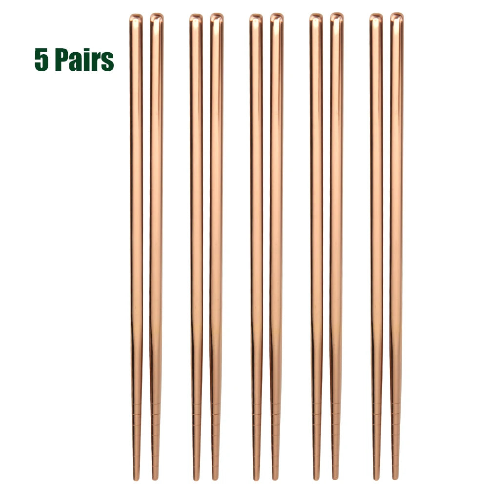 1-5 Pair Stainless Steel Chopsticks Metal Chop Sticks Tableware Silver Gold Multicolor Wedding Party Festival Supplies