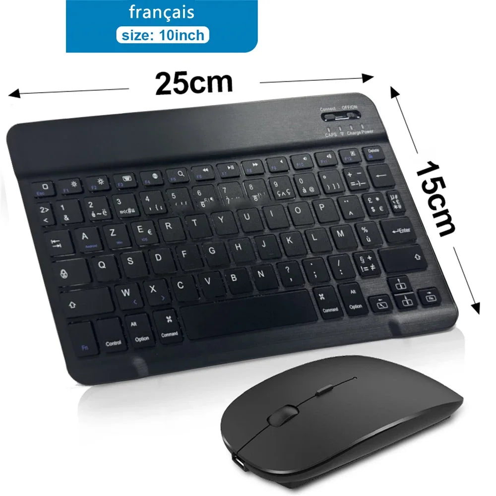 10inch Bluetooth Wireless Keyboard Rechargeable For Mobile Phones Tablet Russian Spanish French AZERT For Android ios Windows