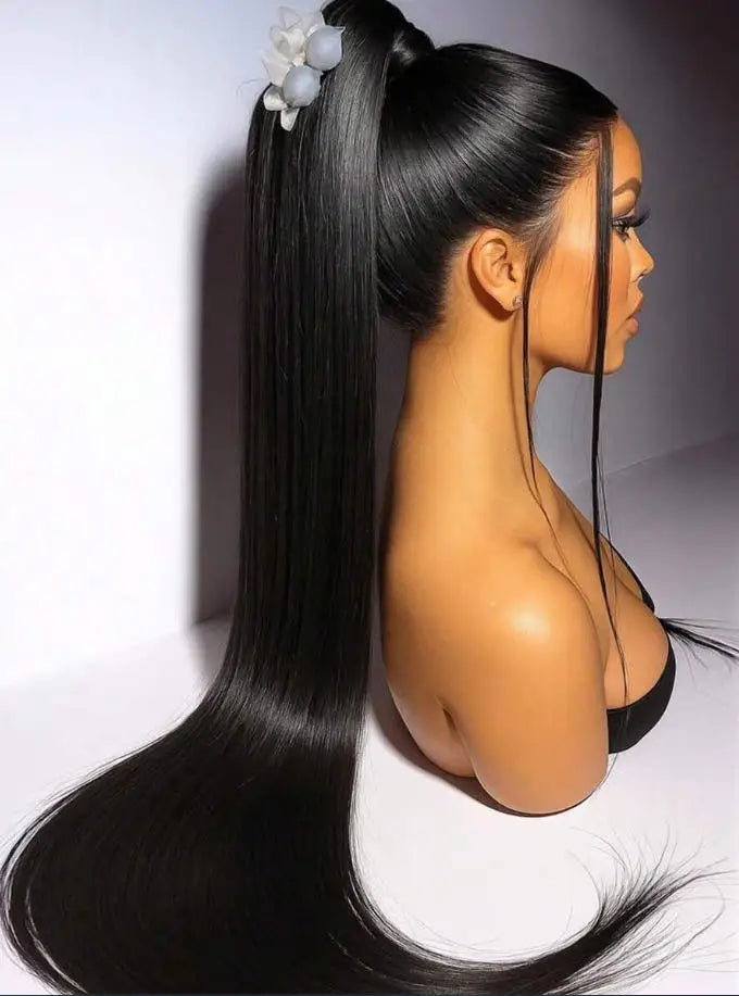 Bone Straight Virgin Human Hair Wig 36 42 Inch 5x5 13x4 13x6 HD Lace 250 Density Glueless Pre Melted Hairline Daily Styling