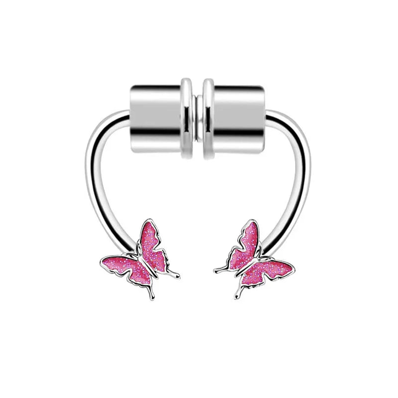 Stainless Steel Magnet Nose Piercing Heart Butterfly Fake Nose Ring 16G Horseshoe Ring Bee Nose Clip Body Jewelry for Piercings