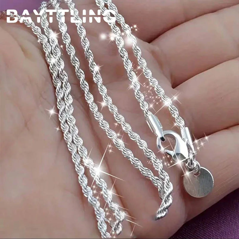925 sterling silver 4mm rope chain necklace for couples, men and women, 40-60cm necklace, wedding and party jewelry